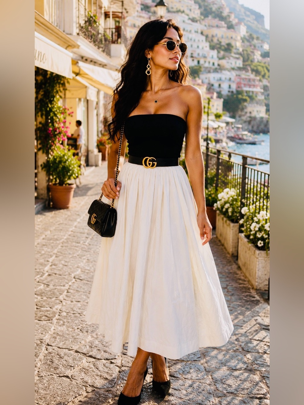 Paper Heart Colorblock Strapless Maxi Dress Black Cream XL Amalfi Coast Style
